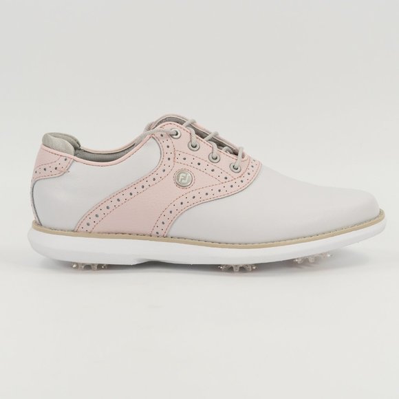 FootJoy Women's Traditions 'Grey / Pink' 97920 Leather Golf Shoes size 8.5 - Picture 2 of 9